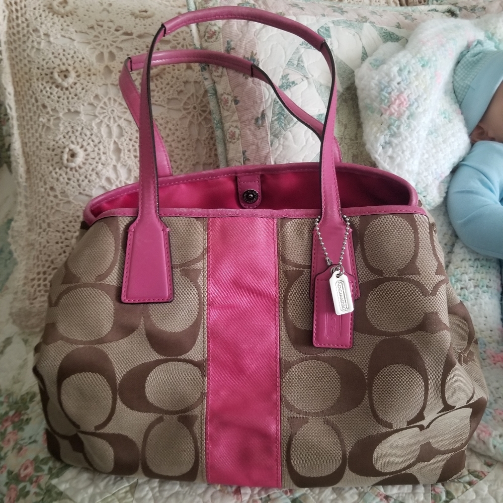 Coach Signature Satchel with Pink Accents